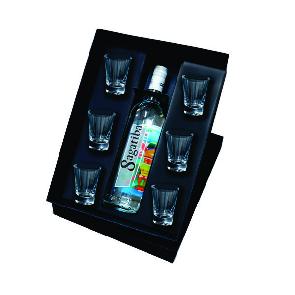 Kit Cachaça Sagatiba com 6 Copos Personalizado