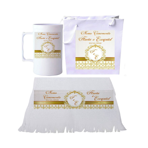 Kit com Sacola e Toalha Casamento