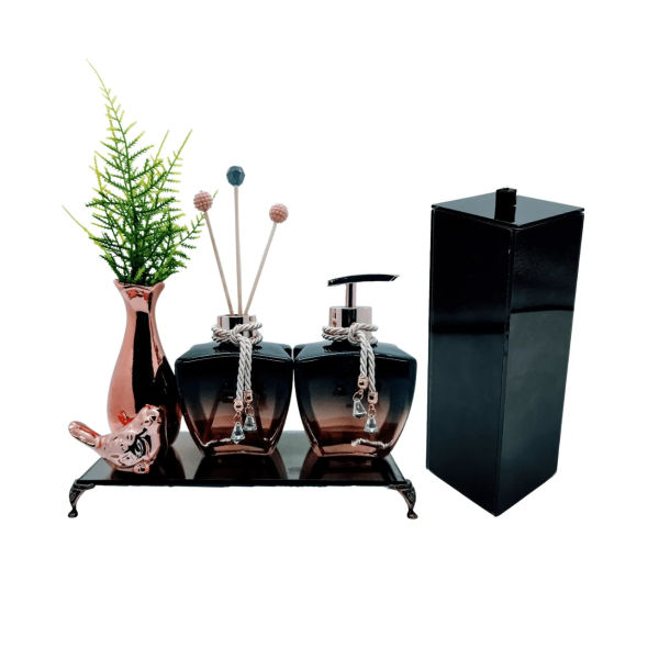 Kit Lavabo Luxo Preto Difusor de Varetas e Saboneteira