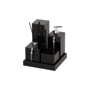 Kit Lavabo Banheiro Com 3 Peças Preto Detalhe Prata