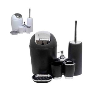 Kit Banheiro Lavabo Luxo Fosco Prata Brilho Preto Difusor Dispenser Saboneteira