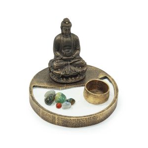 Kit Jardim Zen Buda Hindu Areia Incensário + Vela Branca