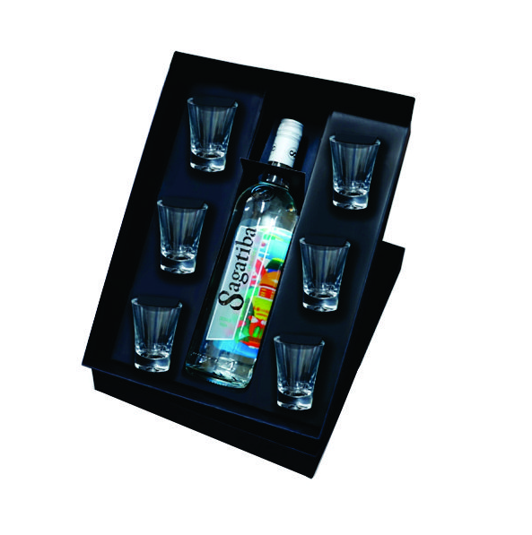 Kit Cachaça Sagatiba com 6 Copos Personalizado