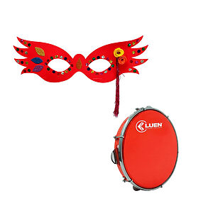 Kit Máscara Colorida e Pandeiro Carnaval